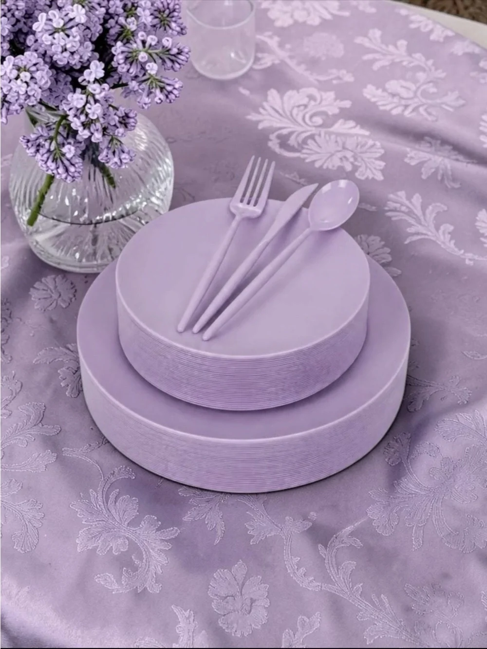 150pcs Purple Plastic Plates & Silverware Set for Parties & Events - New in Box